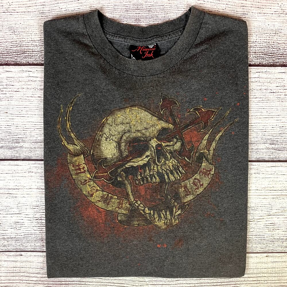 Vintage 2006 Miami Ink Tattoo Skull Logo T-shirt